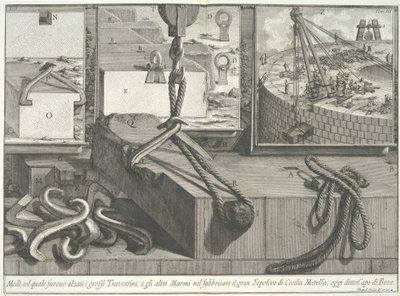 Prostředky, kterými byly zvednuty velké bloky travertinu a mramoru..., 1756-57. od Giovanni Battista Piranesi