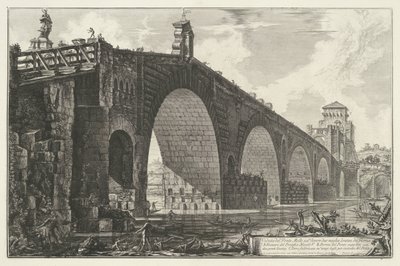 Milvische brug te Rome Pohled na Ponte Molle přes Tiberu dvě míle od Říma (název na objektu) Gezichten op Rome (název série) Pohledy na Řím navržený a vyrytý architektem Giambattista Piranesi Ve (nez) iano (název série) od Giovanni Battista Piranesi