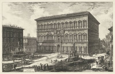 Palazzo Farnese v Římě Pohled na Palazzo Farnese (název na objektu) Gezichten op Rome (název série) Pohledy na Řím navržený a vyrytý architektem Giambattista Piranesi Ve (nez) iano (název série) od Giovanni Battista Piranesi