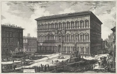 Palazzo Farnese v Římě Pohled na Palazzo Farnese (název na objektu) Gezichten op Rome (název série) Pohledy na Řím navržený a vyrytý architektem Giambattista Piranesi Ve (nez) iano (název série) od Giovanni Battista Piranesi