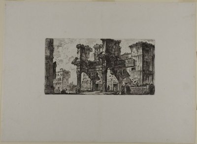 Část Nervova fóra, pátá deska z knihy Některé pohledy na vítězné oblouky a další památky od Giovanni Battista Piranesi