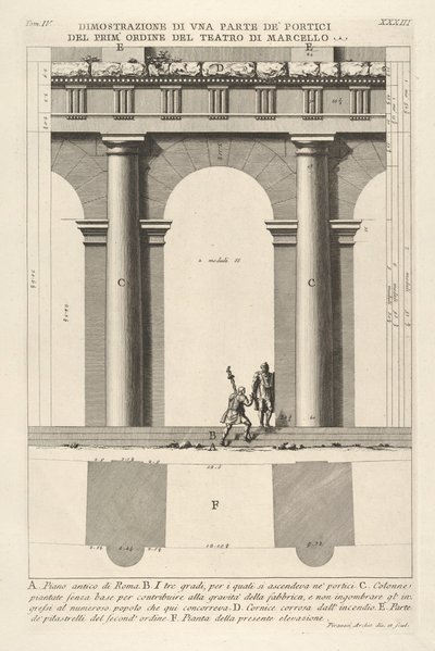 Částečný nárys a půdorys portiku prvního řádu v Divadle Marcella Dimostra..., 1756. od Giovanni Battista Piranesi