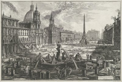Piazza Navona te Rome Pohled na Piazza Navona nad ruinami Agonal Circus (název na objektu) Gezichten op Rome (název série) Pohledy na Řím navržený a vyrytý architektem Giambattista Piranesi Ve (nez) iano (název série) od Giovanni-Battista Piranesi