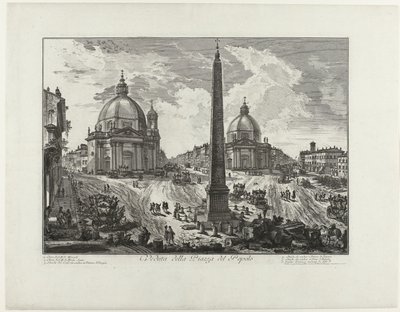 Piazza del Popolo te Rome (název na objektu) Pohled na náměstí Piazza del Popolo (název na objektu) Gezichten op Rome (název série) Pohledy na Řím navržený a vyrytý architektem Giambattista Piranesi Ve (nez) iano (název série) od Giovanni Battista Piranesi