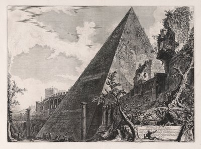 Pyramida Gaia Cestia, z Vedute di Roma (Pohledy na Řím) od Giovanni Battista Piranesi