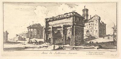 Deska 13: Oblouk Septimia Severa 1. Chrám Svornosti. 2. Výstup na Kapitol ..., ca. 1748. od Giovanni Battista Piranesi