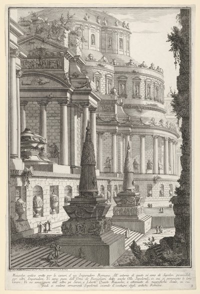Deska 3: Starověké mauzoleum postavené pro popel římského císaře Mausoleo antico ere..., 1743. od Giovanni Battista Piranesi