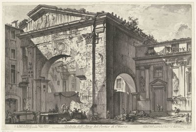 Porticus van Octavia te Rome Pohled do atria sloupoví Octavie (název na objektu) Gezichten op Rome (název série) Pohledy na Řím navržený a vyrytý architektem Giambattista Piranesi Ve (nez) iano (název série) od Giovanni Battista Piranesi