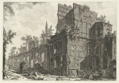 Praetorium v ​​de Villa Adriana t a Tivoli Ruiny jedné ze Soldatiových čtvrtí v jedné z předních Hadrianových továren v jeho vile v Tivoli (název na předmět) Gezichten op Rome (název série) Pohledy na Řím nakreslené a vyryté Giou od Giovanni Battista Piranesi