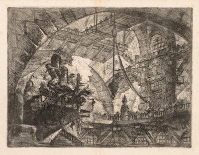 Věznice: rozlehlá galerie se skupinou vězňů od Giovanni Battista Piranesi