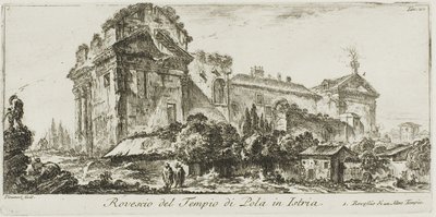 Zadní pohled na chrám Pola na Istrii. 1. Pohled zezadu na další chrám, deska 22 z některých pohledů na triumfální oblouky a další památky od Giovanni Battista Piranesi