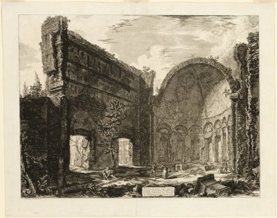 Zbytky místnosti patřící k pretoriánské pevnosti v Hadriánově vile, Tivoli, z Pohledů na Řím od Giovanni Battista Piranesi