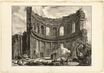 Pozůstatky takzvaného Apollónova chrámu v Hadriánově vile v Tivoli z Pohledů na Řím od Giovanni Battista Piranesi