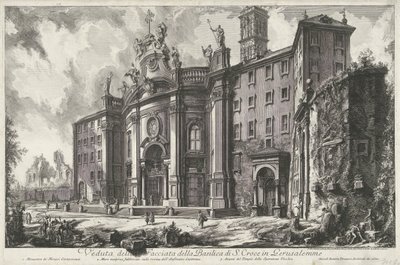 Santa Croce v Gerusalemme te Rome Pohled na průčelí baziliky S. Croce v Gerusalemme (název na objektu) Gezichten op Rome (název série) Pohledy na Řím navržený a vyrytý architektem Giambattista Piranesi Ve (nez) iano (název série) od Giovanni Battista Piranesi
