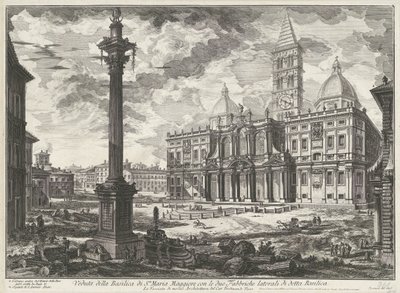Santa Maria Maggiore te Rome Pohled na baziliku Santa Maria Maggiore se dvěma bočními továrnami zmíněné baziliky (název na objektu) Gezichten op Rome (název série) Pohledy na Řím navrhl a vyryl Giambattista Piranesi architekt Ve (nez) ia od Giovanni Battista Piranesi