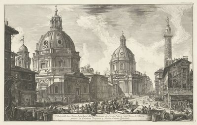 Santa Maria di Loreto en de Santissimo Nome di Maria te Rome Pohled na dva kostely (...) (nadpis na objektu) Gezichten op Rome (název série) Pohledy na Řím navržený a vyrytý architektem Giambattista Piranesi Ve (nez) iano (název série) od Giovanni-Battista Piranesi