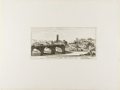 Senátorský most, dnes nazývaný Ponte Rotto [Zlomený most]. 1. Vestin chrám. 2. Chrám Fortuny Virilis. 3. Část antického Palatinu, deska 14 z knihy Některé pohledy na vítězné oblouky a jiné památky. od Giovanni Battista Piranesi