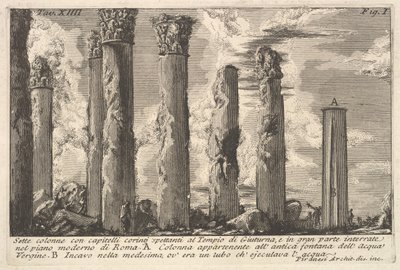 Sedm sloupů chrámu Juturna s korintskými hlavicemi. . . Sette dvojtečka..., 18. století. od Giovanni Battista Piranesi