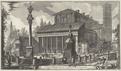 Sint-Laurens buiten de Muren te Rome Pohled na baziliku S. Lorenzo za hradbami (titul na objektu) Gezichten op Rome (název série) Pohledy na Řím navržený a vyrytý architektem Giambattista Piranesi Ve (nez) iano (název série) od Giovanni Battista Piranesi