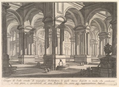 Schodiště zdobí velkolepá architektura. . . Skupina schodů zdobená magnif ..., ca. 1750. od Giovanni Battista Piranesi