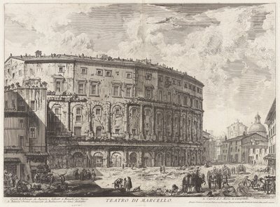 Marcellovo divadlo. Tato budova byla postavena Augustem a zasvěcena jeho synovci Marcellusovi z Vedute di Roma (Pohledy na Řím) od Giovanni Battista Piranesi