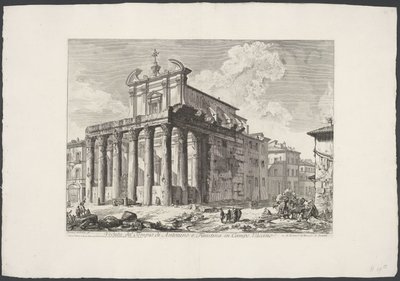 Tempel van Antoninus en Faustina te Rome Pohled na chrám Antonina a Faustiny v Campo Vaccino (název na objektu) Gezichten op Rome (název série) Pohledy na Řím navržený a vyrytý architektem Giambattista Piranesi Ve (nez) iano (název série) od Giovanni Battista Piranesi