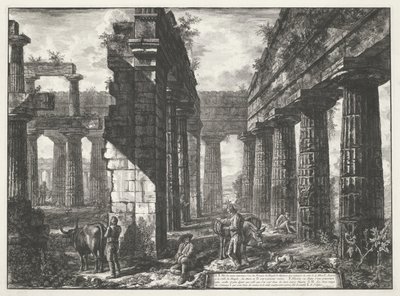 Neptunův chrám v Paestum Různé pohledy na zbytky tří velkých budov, které stále stojí v Paestum (název série) Různé pohledy na quelques restes de trois grands édifices qui subsistent přídavek dans l