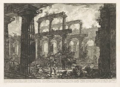 Neptunův chrám v Paestum Vue des restes de la Celle du Neptunův chrám (název na objektu) Různé pohledy na zbytky tří velkých budov, které stále stojí v Paestum (název série) Různé vues de quelques restes de trois gr od Giovanni Battista Piranesi