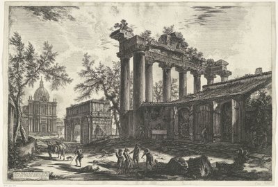 Tempel van Saturnus te Rome Altra Veduta degli avanzi del Pronao del Tempio della Concordia (title on object) Gezichten op Rome (series title) Vedute di Roma disegnate ed incise da Giambattista Piranesi architetto Ve(nez)iano (series title)   1368950   cs  od Giovanni Battista Piranesi