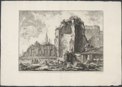 Tempel van Venus en Roma te Rome Pohled na pozůstatky dvou Tricliniů, které patřily Zlatému domu Neronových (...) (název na objektu) Gezichten op Rome (název série) Pohledy na Řím navržený a vyrytý architektem Giambattista Piranesi Ve (nez) iano od Giovanni Battista Piranesi
