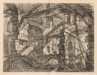 Věznice: Perspektiva kolonád s klikatým schodištěm od Giovanni Battista Piranesi