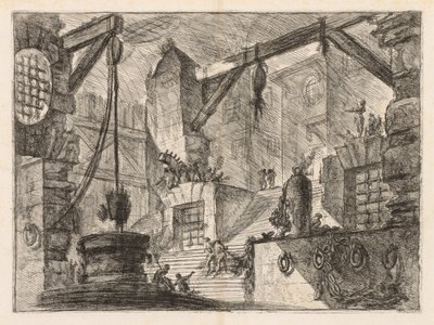 Věznice: Kolonádový interiér s širokým schodištěm od Giovanni Battista Piranesi