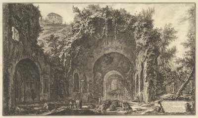 Takzvaná Egeriina jeskyně (Pohled na pramen a Egeriiny jeskyně za branou Porta Capena) od Giovanni Battista Piranesi