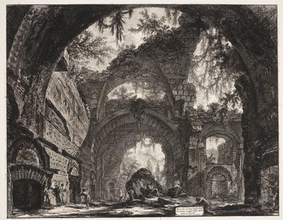 Thermen v de Villa Adriana t a Tivoli Ruiny galerie soch v Hadriánově vile v Tivoli (název na objektu) Gezichten op Rome (název série) Pohledy na Řím navržený a vyrytý architektem Giambattista Piranesi Ve (nez) iano (název série) od Giovanni Battista Piranesi
