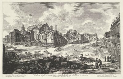 Thermen van Diocletianus te Rome Pohled na horní zbytky Dioclazianových lázní (název na objektu) Gezichten op Rome (název série) Pohledy na Řím navržený a vyrytý architektem Giambattista Piranesi Ve (nez) iano (název série) od Giovanni Battista Piranesi