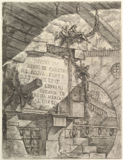 Titulní strana, z Carceri dinvenzione imaginární věznice, ca. 1749-50. od Giovanni Battista Piranesi