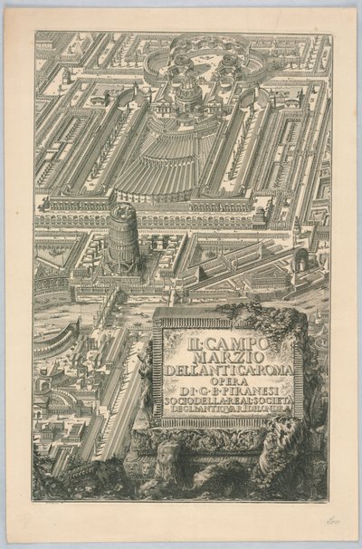 Titulní strana, „Campo Marzio starověkého Říma“, z části 20 „Kompletní díla Giovanniho Battisty Piranesiho“ od Giovanni Battista Piranesi