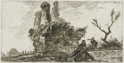 Hrob tří bratrů Curiatii v Albano, deska 27 z některých pohledů na triumfální oblouky a další památky od Giovanni Battista Piranesi