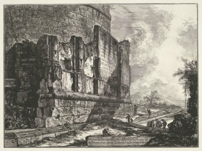 Hrobky van Plautius Lucanus Pohled na pozůstatky rodinné hrobky Plauzia na via Tiburtina poblíž mostu Lugano dvě míle od Tivoli (název na objektu) Gezichten op Rome (název série) Pohledy na Řím navrhl a vyryl Giambattis od Giovanni Battista Piranesi