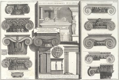 Různé římské iónské kapitály ve srovnání s řeckými příklady..., polovina 18. století. od Giovanni Battista Piranesi