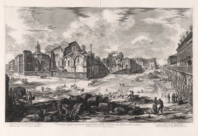 Pohled na horní ruiny Diokleciánových lázní [vzdálený pohled ukazující kostel Santa Maria degli Angeli]), z Vedute di Roma (Pohledy na Řím) od Giovanni Battista Piranesi