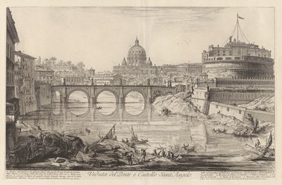 Pohled na most a hrad Sant od Giovanni Battista Piranesi