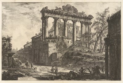 Veduta del Tempio detto della Concordia (Pohled na tzv. Chrám Svornosti [Saturnův chrám s obloukem Septimia Severa v pravém popředí]), z Vedute di Roma (Pohledy na Řím) od Giovanni Battista Piranesi