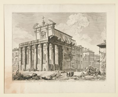 Pohled na chrám Antonina a Faustiny v Campo Vaccino. (Pohled na chrám Antonina a Faustiny na Foru Romanu.), Z Vedute di Roma od Giovanni Battista Piranesi