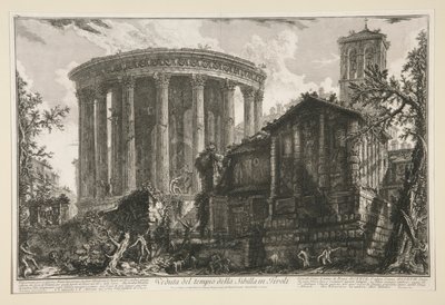 Pohled na chrám Sibyly v Tivoli, z Vedute di Roma od Giovanni Battista Piranesi