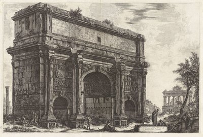 Pohled na oblouk Septimia Severa, z Vedute di Roma od Giovanni Battista Piranesi