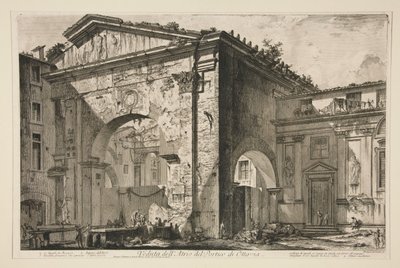 Pohled na atrium Oktaviina portiku, z Vedute di Roma od Giovanni Battista Piranesi
