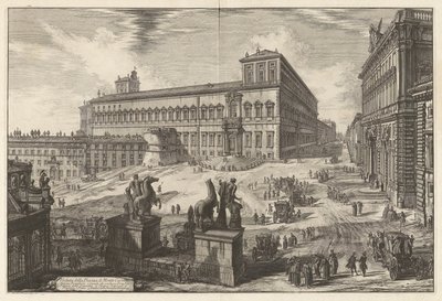 Pohled na Piazza di Monte Cavallo (Pohled na Piazza di Monte Cavallo [Piazza del Quirinale s palácem Quirinal uprostřed]), z Vedute di Roma (Výhledy na Řím) od Giovanni Battista Piranesi
