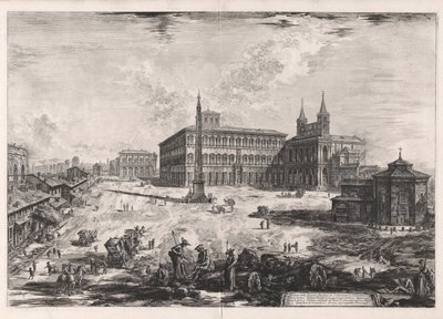 Pohled na náměstí a bazilika San Giovanni in Laterano (Pohled na náměstí a bazilika San Giovanni in Laterano), z Vedute di Roma (Pohledy na Řím) od Giovanni-Battista Piranesi
