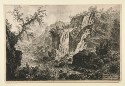 Pohled na Malé vodopády v Tivoli, z Vedute di Roma od Giovanni Battista Piranesi